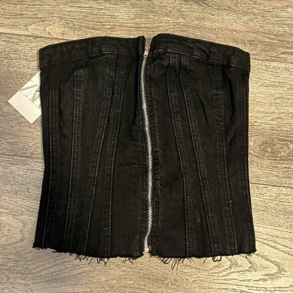 ZARA Black Denim Tube Top Size XS (Tags Attached) - Picture 1 of 2